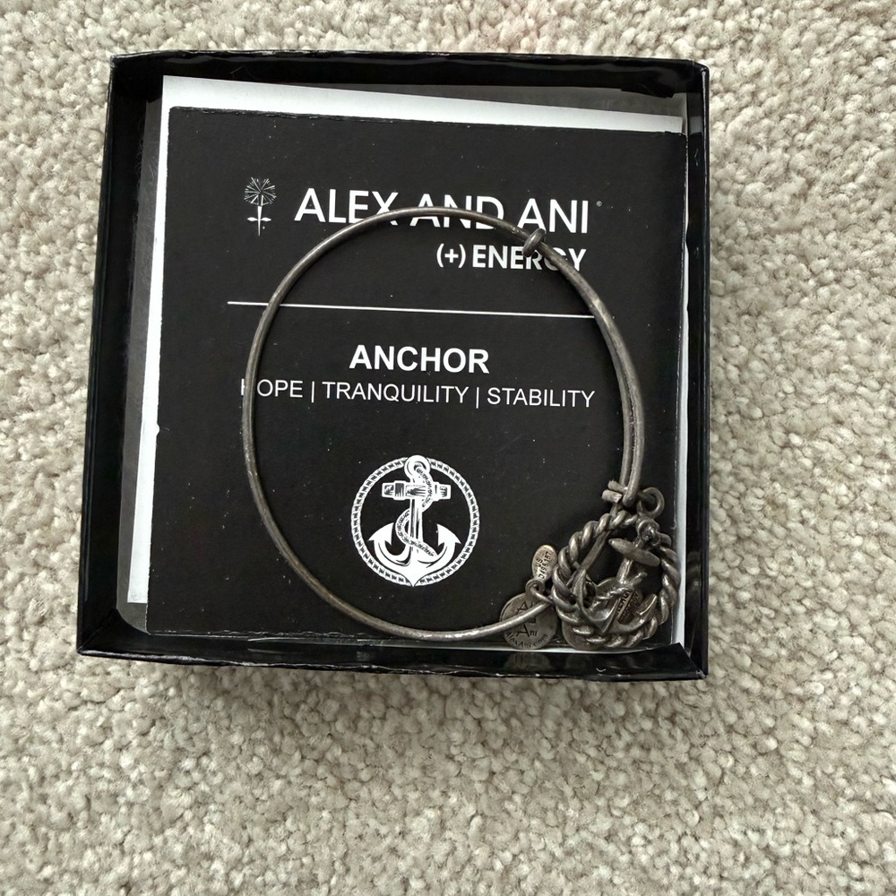 Alex and Ani Antique Silver Anchor Bangle with Charm Cluster